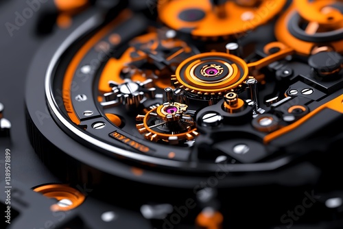 Detailed close up view of a mechanical watch movement