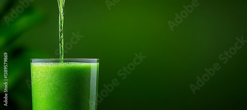 Obraz na płótnie Green liquid pouring into a glass over a vibrant green background w salonie
