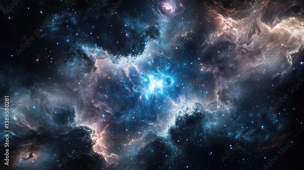 Obraz premium Galactic Nebula in Vivid Cosmic Colors: A Stunning Display of Interstellar Clouds and Stars Illuminated by Ethereal Light in Deep Space, Capturing the Mystery and Wonder of the Universe