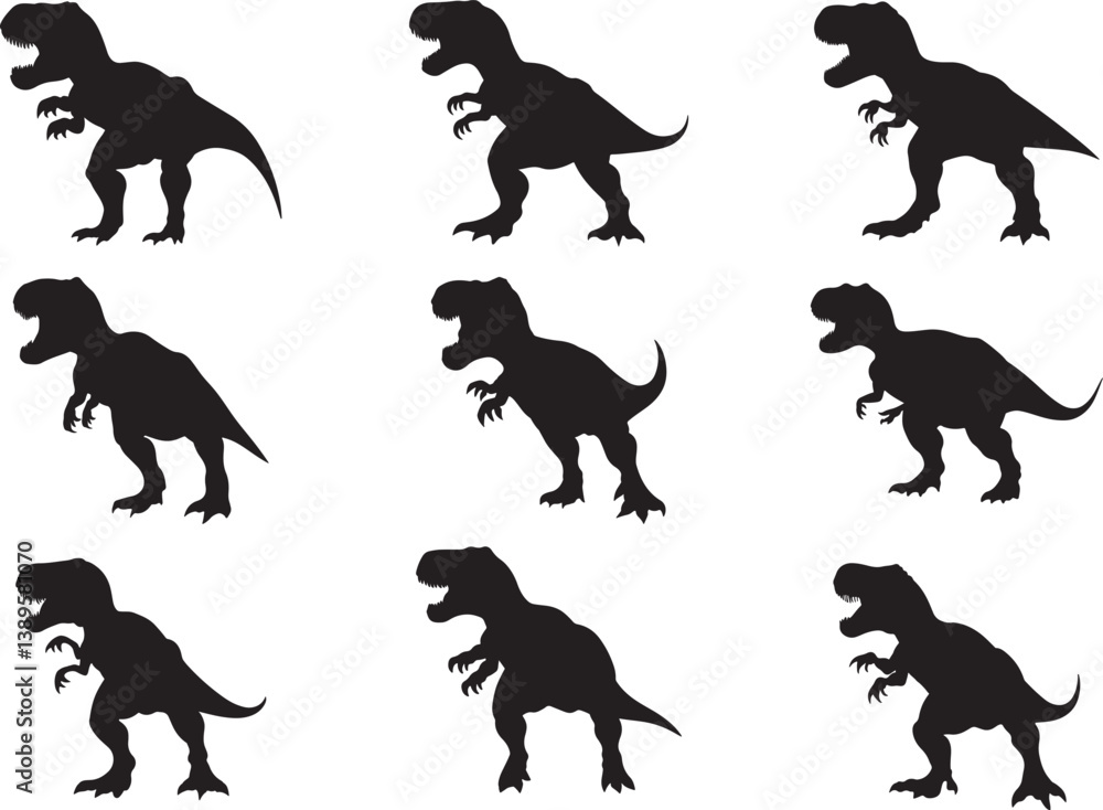 Obraz premium Set Of Black Dinosaur Silhouette