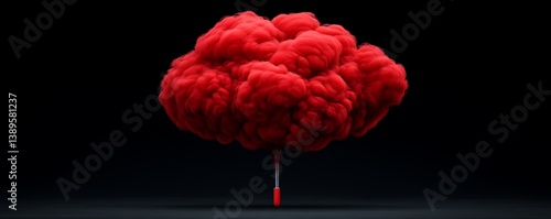 Obraz na płótnie A solitary red cloud resembling an umbrella sits on black background w salonie