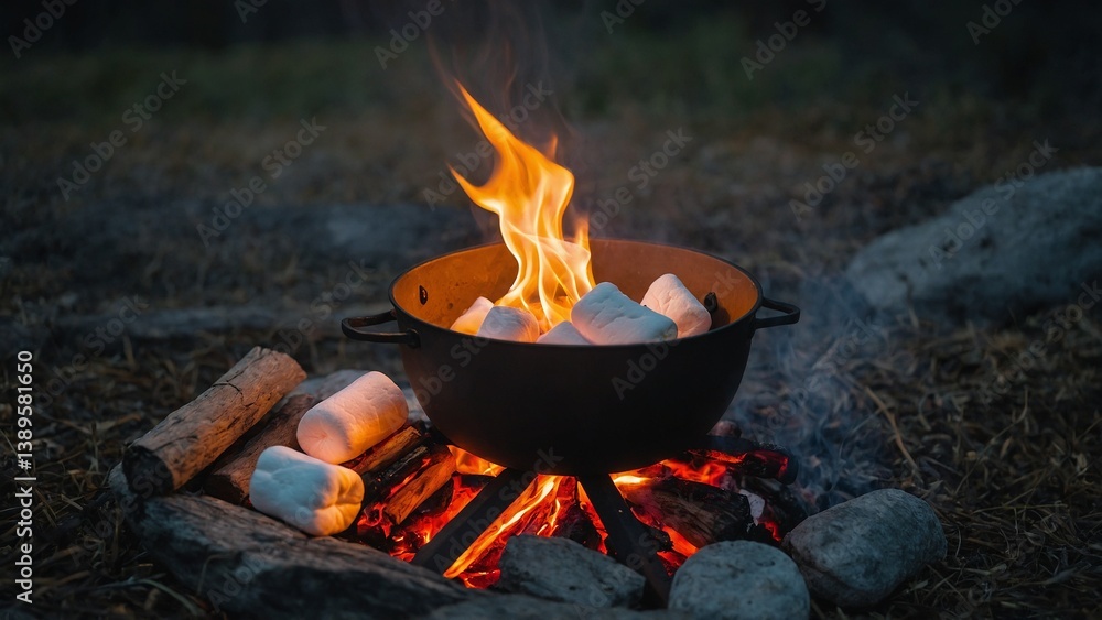 Campfire Cooking Delicious Marshmallows in Nature Campfire Cooking Delicious Marshmallows in Nature