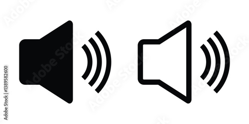 Speaker icon. Volume speaker icon set. Audio output icons in flat and outline styles. Sound volume symbol vector pack. Multimedia volume icons for interface design.