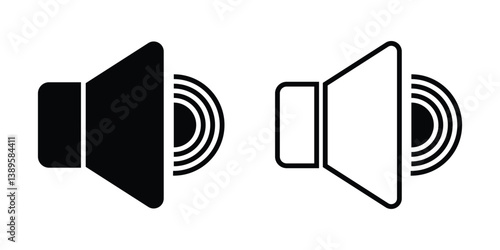 Speaker icon. Volume speaker icon set. Audio output icons in flat and outline styles. Sound volume symbol vector pack. Multimedia volume icons for interface design.