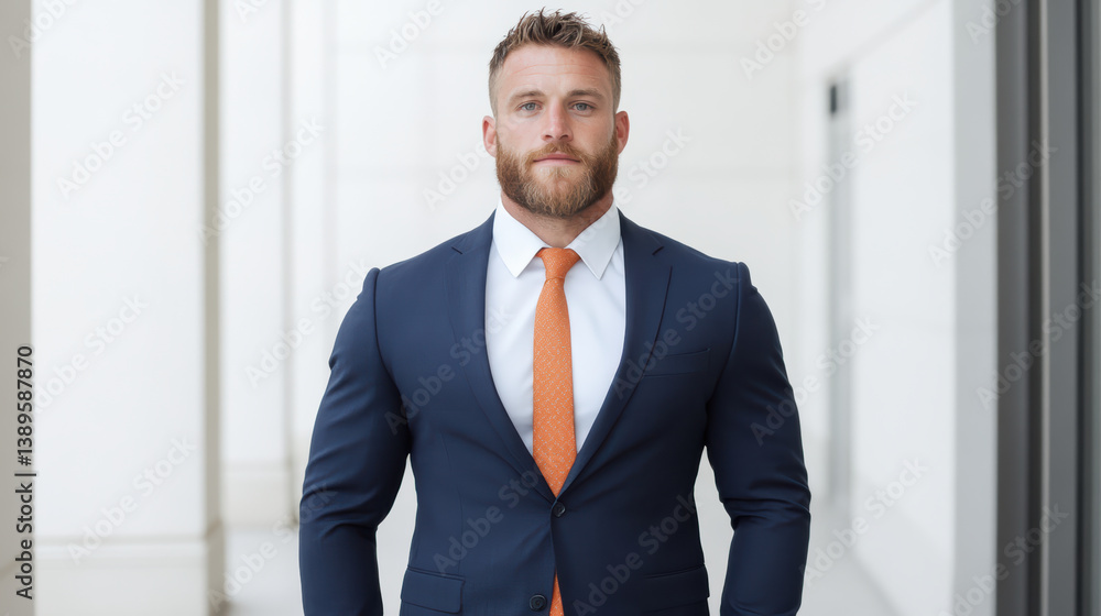 confident professional man tailored suit stands modern office setting, exuding determination confident professional man tailored suit stands modern office setting, exuding determination
