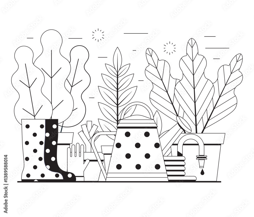 Spring Gardening and Plants Growing Scene