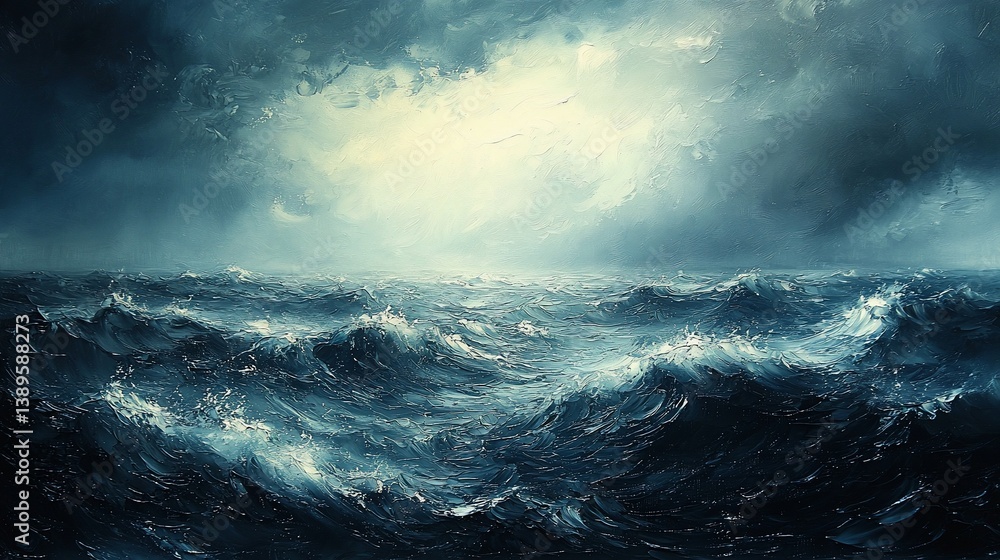 Fototapeta premium Stormy Seascape, Ocean, Dramatic Light