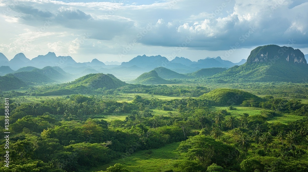 Fototapeta premium Vast landscapes with distant mountains and lush forests