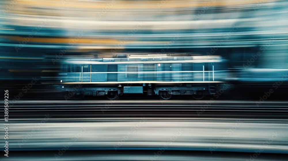 Obraz premium Dynamic Motion of a Diesel Electric Locomotive in Blur Effect