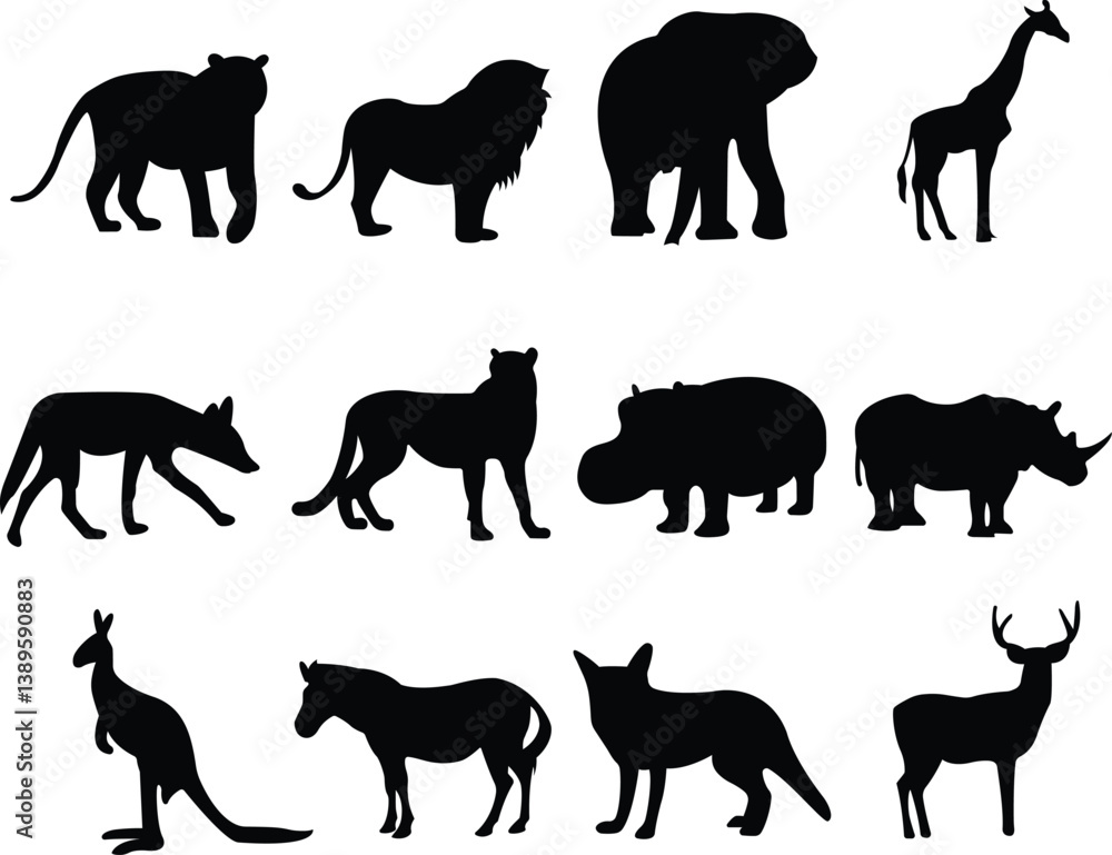 Obraz premium Silhouettes of Various Wild Animals