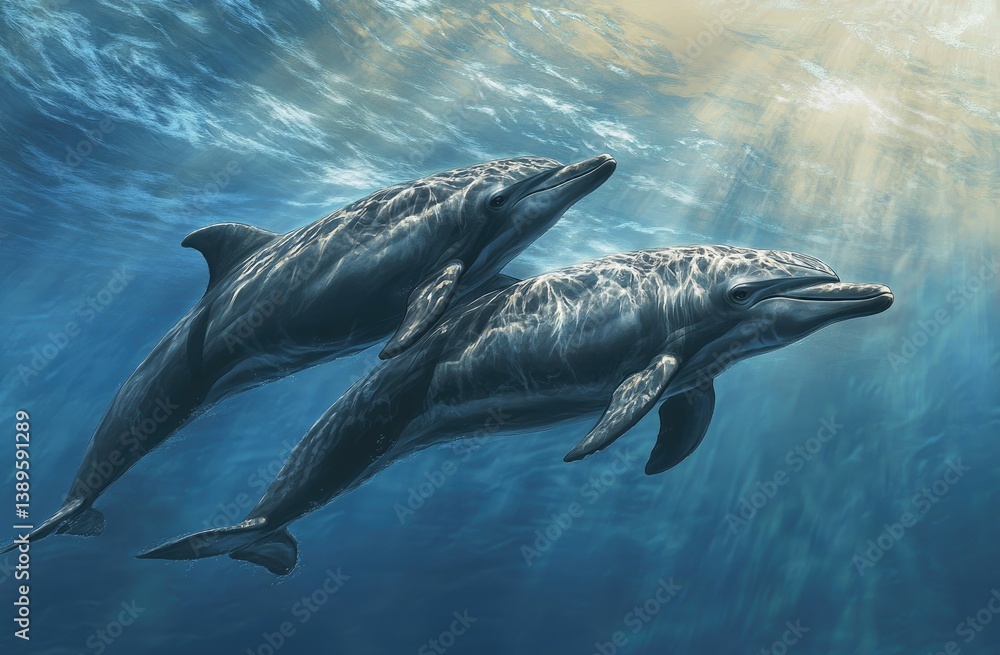 Fototapeta premium gray dolphins swimming in blue water
