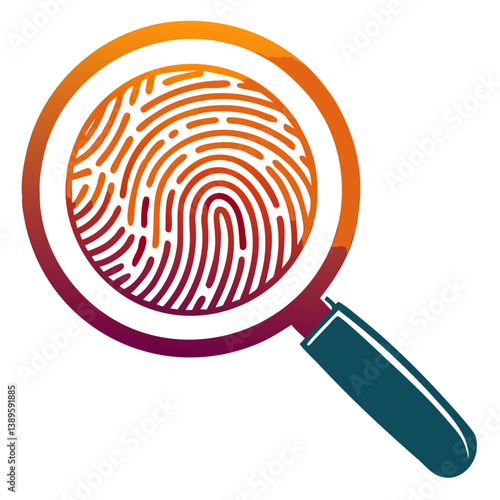 Magnifying glass revealing colorful fingerprint pattern  