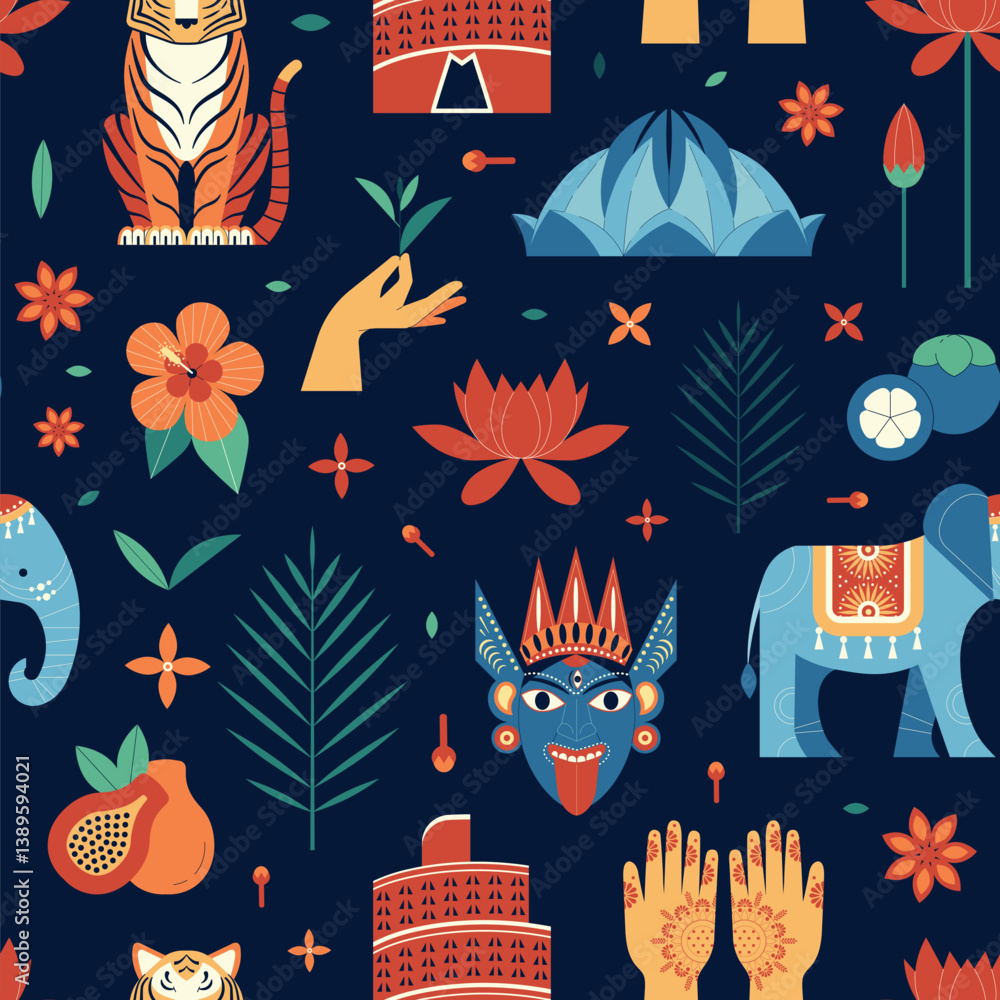 Travel to India and Asia Pattern with Symbols