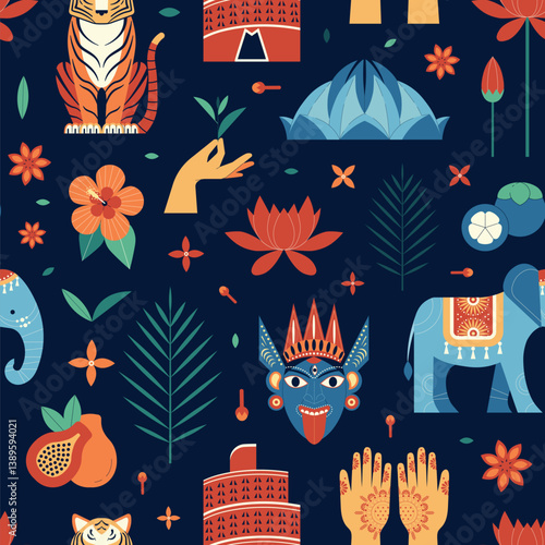 Obraz na płótnie Travel to India and Asia Pattern with Symbols w salonie