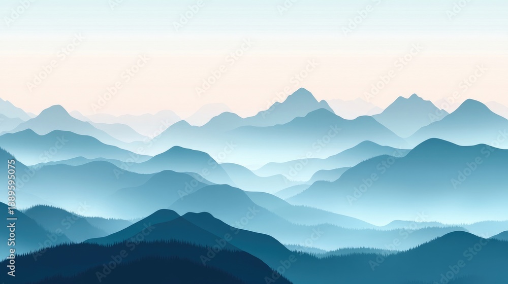 Fototapeta premium Vector illustration of mountains in morning haze, panoramic view