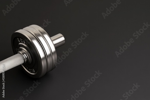 Shiny dumbbell rests on dark surface, showcasing strength and fi