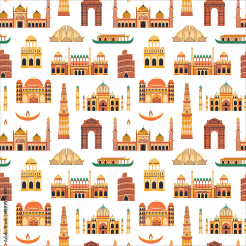Obraz na płótnie India Travel Pattern with Landmarks and Monuments w salonie