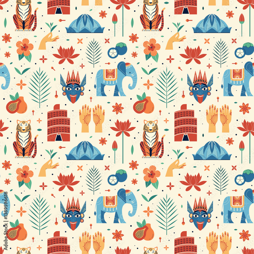 Travel to India and Asia Pattern with Symbols