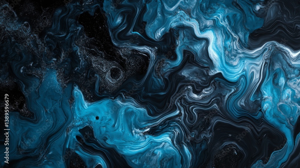 Obraz premium Abstract Blue and Black Fluid Art Background for Creative Projects