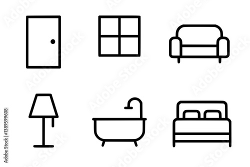 Set of Minimalist Home Icons – Line Art House Symbols Collection