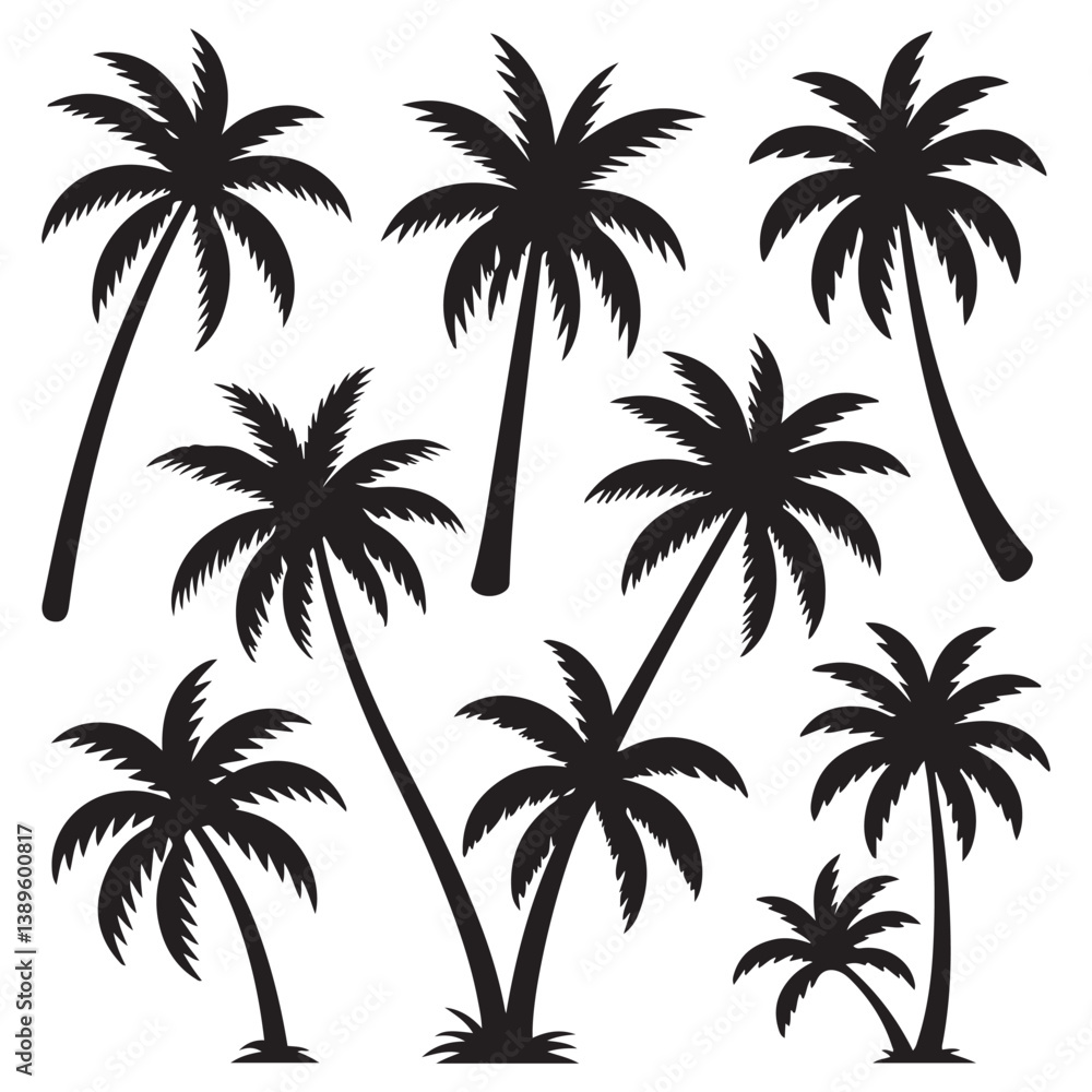 Set of Vector Black silhouettes of palm trees on a white background. Set of Vector Black silhouettes of palm trees on a white background.
