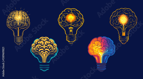 Vector Concept of a Brainstorming Lightbulb on Black Background