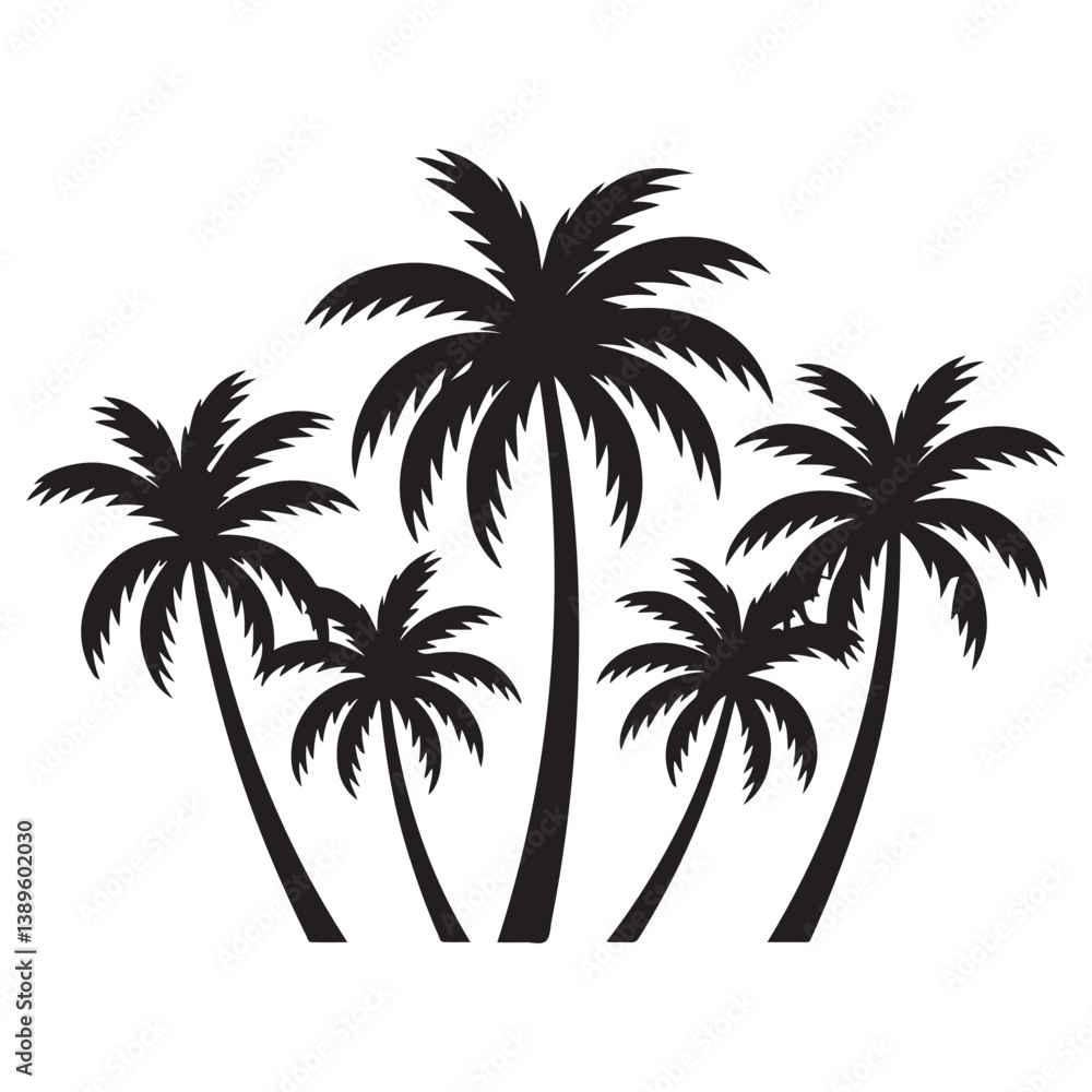 Set of Vector Black silhouettes of palm trees on a white background. Set of Vector Black silhouettes of palm trees on a white background.