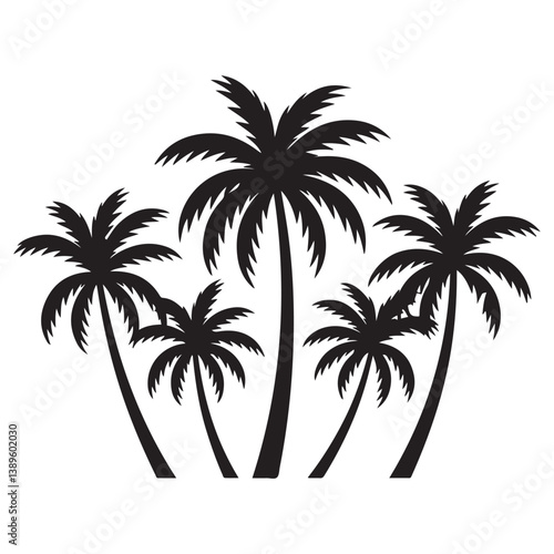 Set of Vector Black silhouettes of palm trees on a white background.