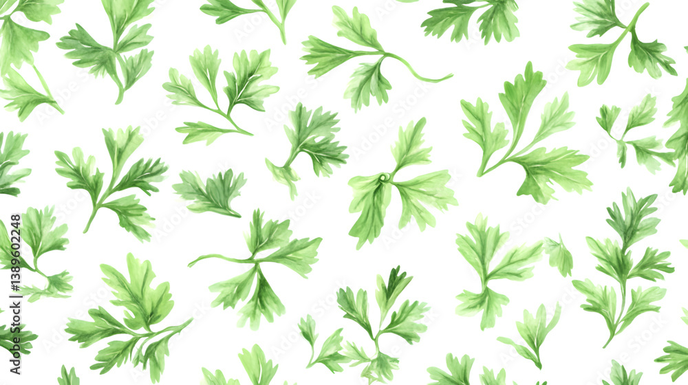 Fototapeta premium Fresh and Lively Cilantro Leaves Arranged on a Clean White Background Pattern