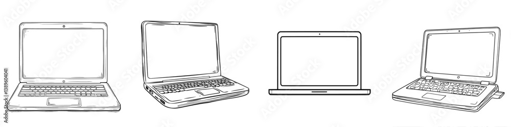 A laptop doodle icon is represented by a modern illustration of computer line art