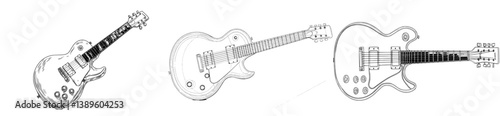The style features a guitar in line drawing, continuous line art, and modern illustration
