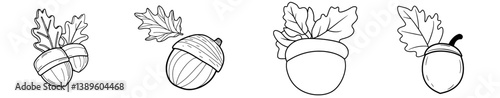 An icon featuring hand-drawn doodles of oak leaves and acorns is available, representing the leaf and acorn of an oak tree, with an outline drawing of an acorn