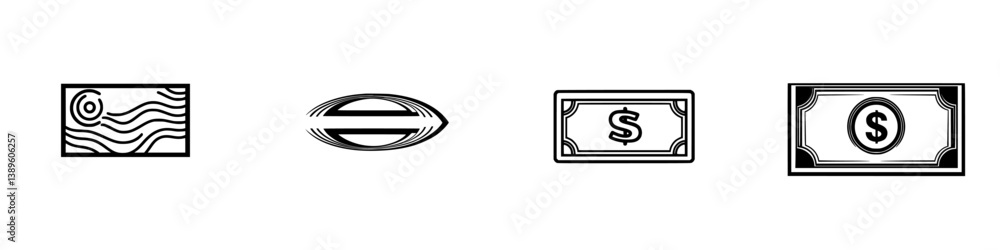 Minimalist vector line icons featuring currency symbols and banknotes for digital design projects or financial applications Minimalist vector line icons featuring currency symbols and banknotes for digital design projects or financial applications