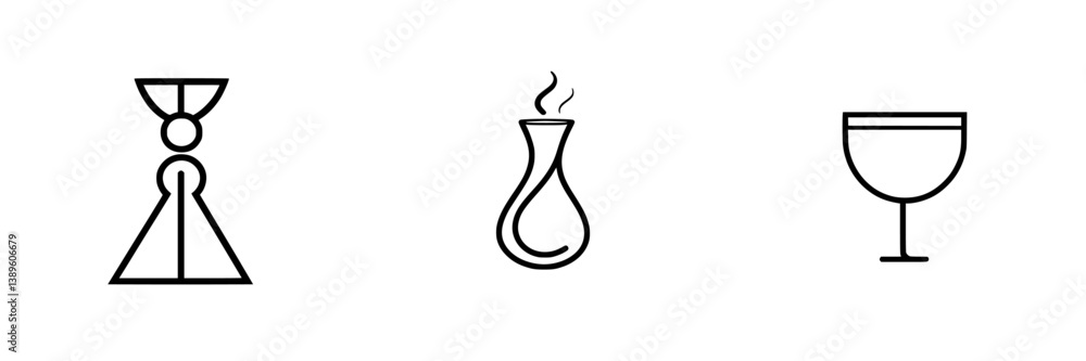 Minimalist line icons set featuring a hourglass, flask, and cocktail glass suitable for design and illustration projects Minimalist line icons set featuring a hourglass, flask, and cocktail glass suitable for design and illustration projects