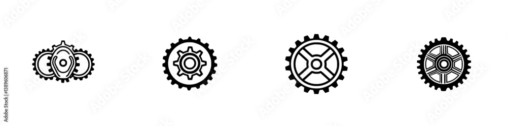 Collection of minimalist vector line icons showcasing gear designs for industrial and mechanical themes Collection of minimalist vector line icons showcasing gear designs for industrial and mechanical themes