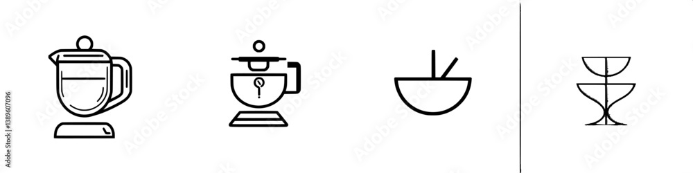 Set of vector minimalist line icons depicting kitchen appliances and tableware for modern home design Set of vector minimalist line icons depicting kitchen appliances and tableware for modern home design