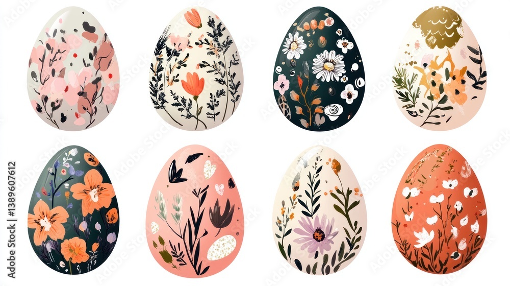 Fototapeta premium Floral Easter Eggs Decorated