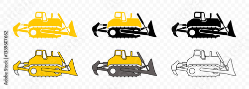 Bulldozer, dozer, tracked vehicle with large front blade, graphic design. Pushing soil, construction, mining, and land clearing, vector design and illustration
