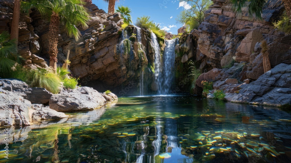 Fototapeta premium A waterfall is flowing into a pool of water