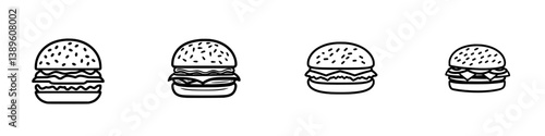 Obraz na płótnie Collection of minimalist vector line icons representing different hamburger styles with varying toppings and sizes w salonie