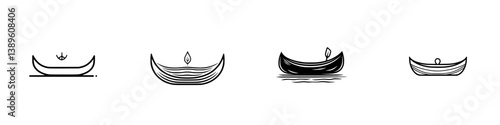 Vector minimalist line icons depicting various boat designs suitable for graphic design projects and digital media