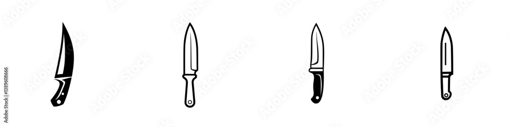 Minimalist line icons of various kitchen knives showcasing their unique shapes and designs for culinary use Minimalist line icons of various kitchen knives showcasing their unique shapes and designs for culinary use