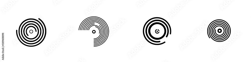 Set of minimalist vector line icons illustrating concentric circles and designs with varying thickness and spacing for modern graphic projects Set of minimalist vector line icons illustrating concentric circles and designs with varying thickness and spacing for modern graphic projects