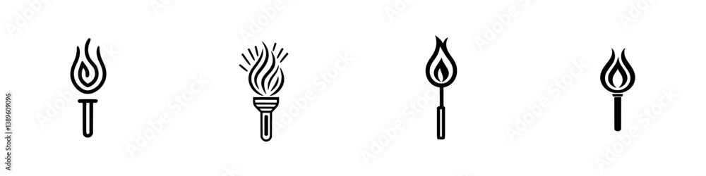 Minimalist line icons showcasing various torch designs in a sleek, modern style