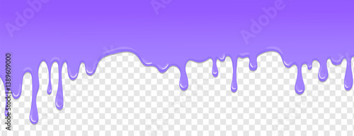 Dripping purple liquid paint on transparent background. Flowing paint fluid. Vector illustration