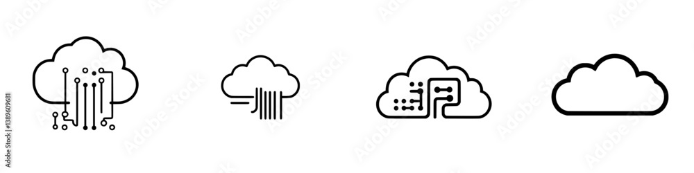 Minimalist vector line icons depicting various cloud computing concepts for digital illustration and design projects Minimalist vector line icons depicting various cloud computing concepts for digital illustration and design projects