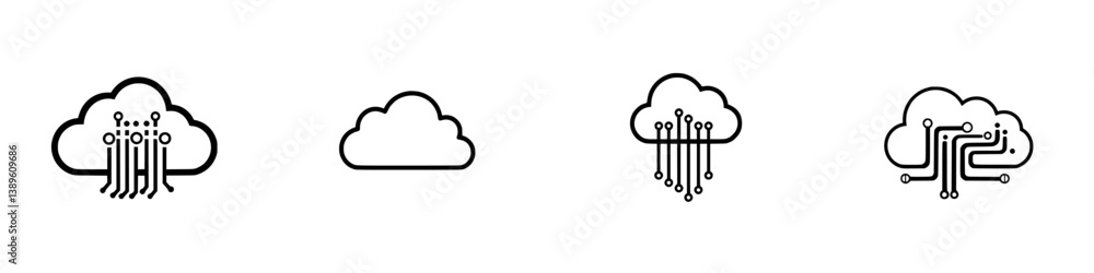 Explore a collection of minimalist line icons representing cloud computing concepts and technology in a sleek design Explore a collection of minimalist line icons representing cloud computing concepts and technology in a sleek design