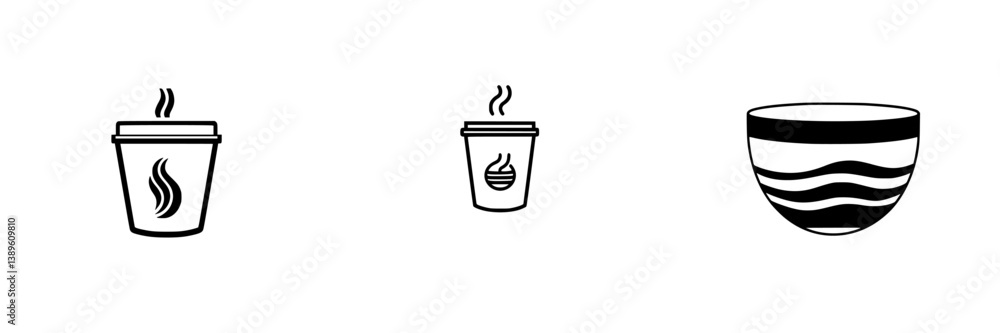 Vector minimalist line icons depicting various coffee cups and bowls for culinary-themed design projects and branding needs Vector minimalist line icons depicting various coffee cups and bowls for culinary-themed design projects and branding needs