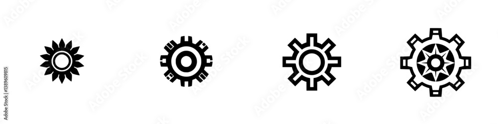 Set of four minimalist line icons representing sun and gear concepts for design and branding use Set of four minimalist line icons representing sun and gear concepts for design and branding use
