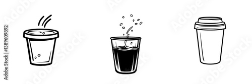 Obraz na płótnie Collection of minimalist line icons representing beverage containers and cups suitable for various design projects w salonie